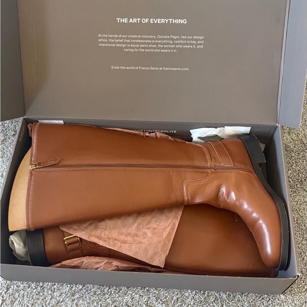 Wide Calf Brown Leather Knee-High Riding Boots
